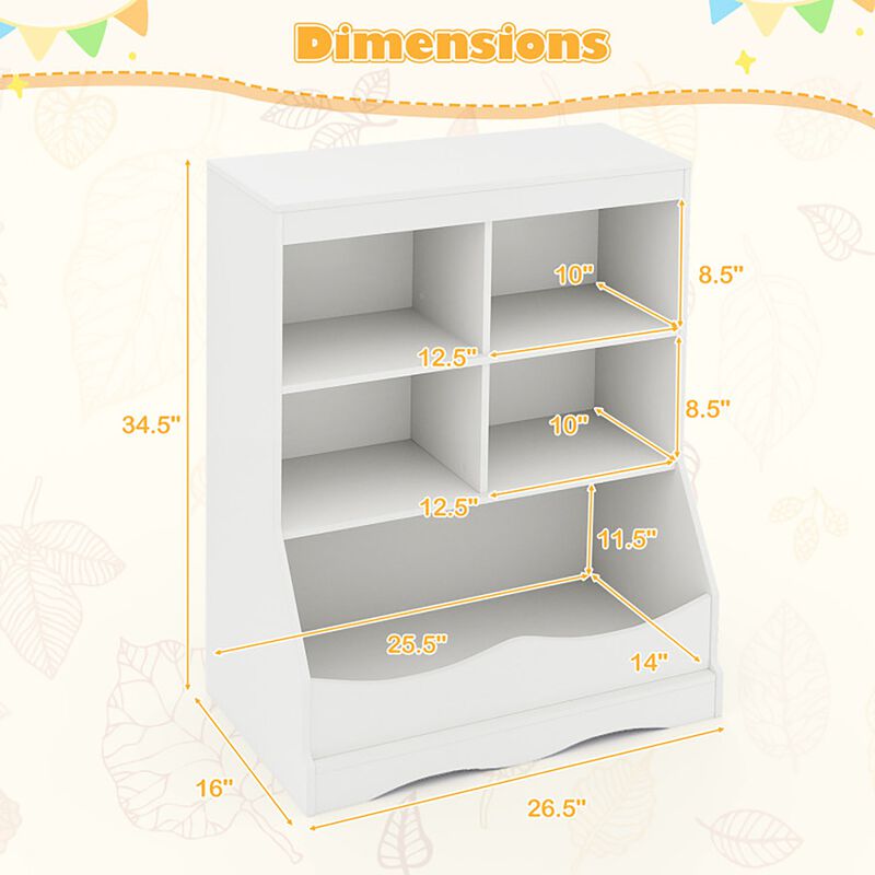 3-Tier White Children's Multi-Functional Durable Bookcase Toy Storage Bin Floor Cabinet
