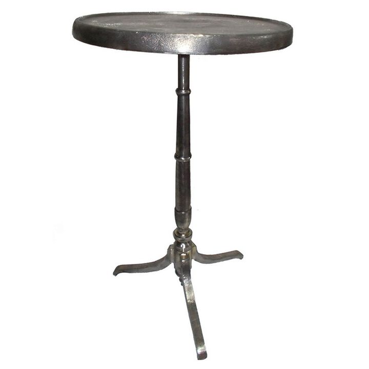 41 Inch Plant Stand Table, Round Top, Turned Base, Modern Silver Aluminium