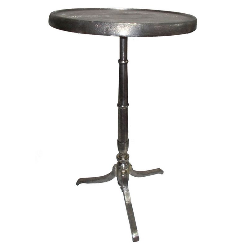 41 Inch Plant Stand Table, Round Top, Turned Base, Modern Silver Aluminium image number 0