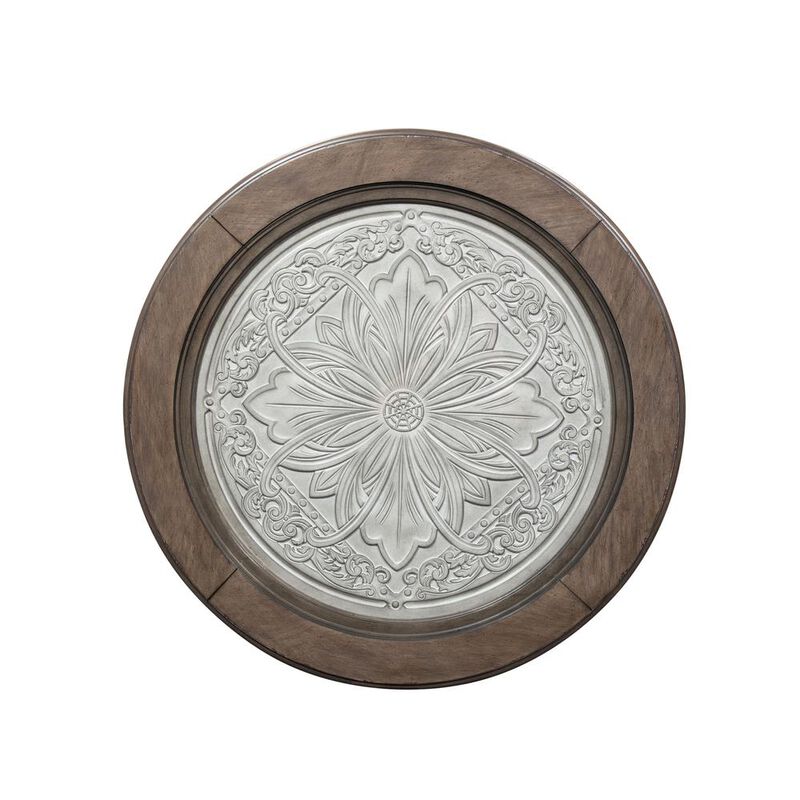 Liberty Furniture Heartland Round Ceiling Tile Cocktail Table in Antique White w/ Tobacco Top image number 1