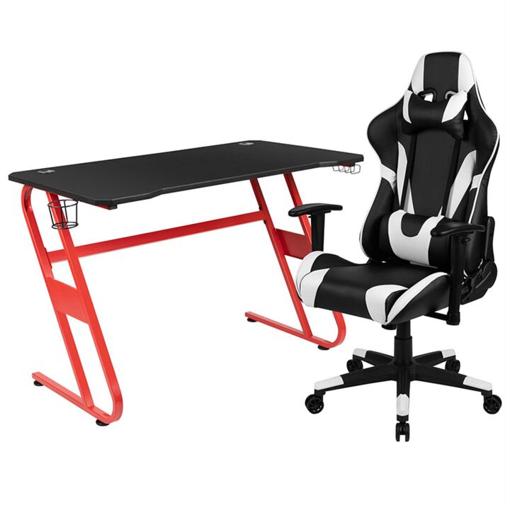 Flash Furniture Optis Red Gaming Desk and Black Reclining Gaming Chair Set with Cup Holder and Headphone Hook