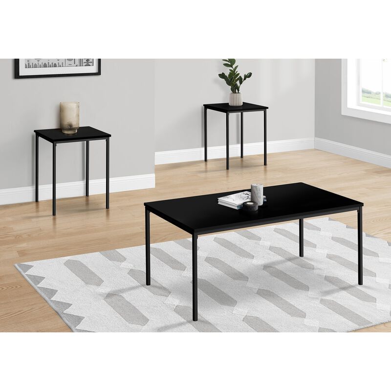 Monarch Specialties - Table Set, 3pcs Set, Coffee, End, Black Metal, Contemporary, Modern