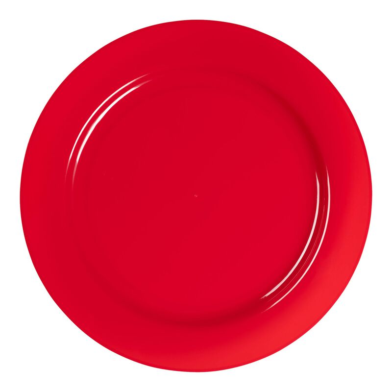 10.25" Solid Red Round Disposable Plastic Dinner Plates (120 Plates) image number 0