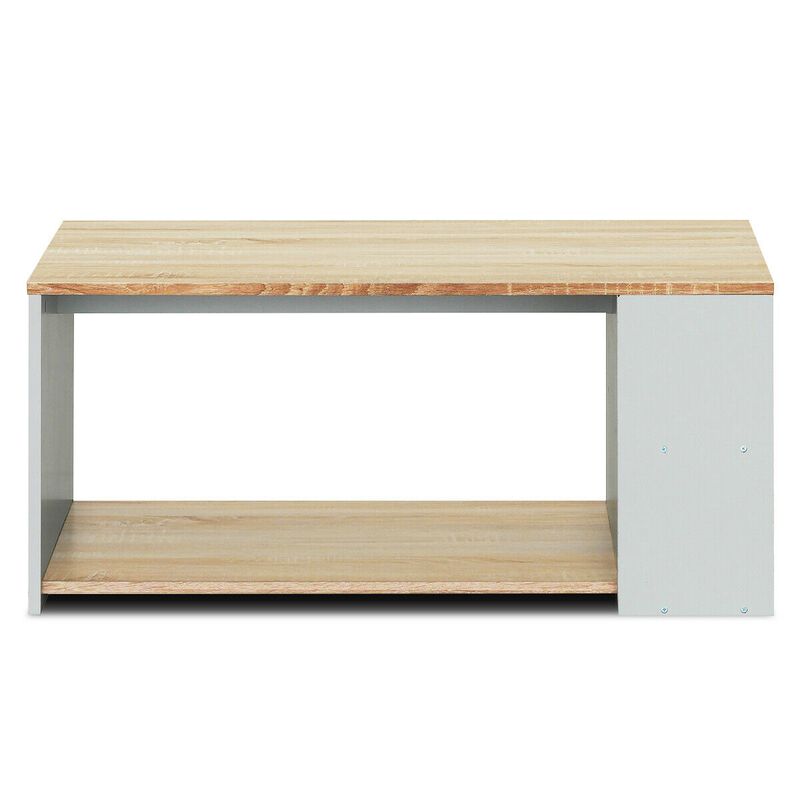 Coffee Table Sofa Side Table with Storage Shelves -Natural