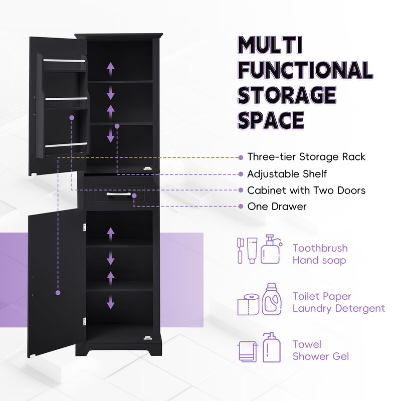Merax Tall Bathroom Storage Cabinet, Freestanding Storage Cabinet with Two Doors and Adjustable Shelves image number 6