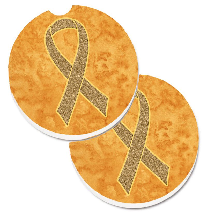 Caroline's Treasures Peach Ribbon For Uterine Cancer Awareness Set of 2 Cup Holder Car Coasters AN1219CARC, 2.56, Multicolor