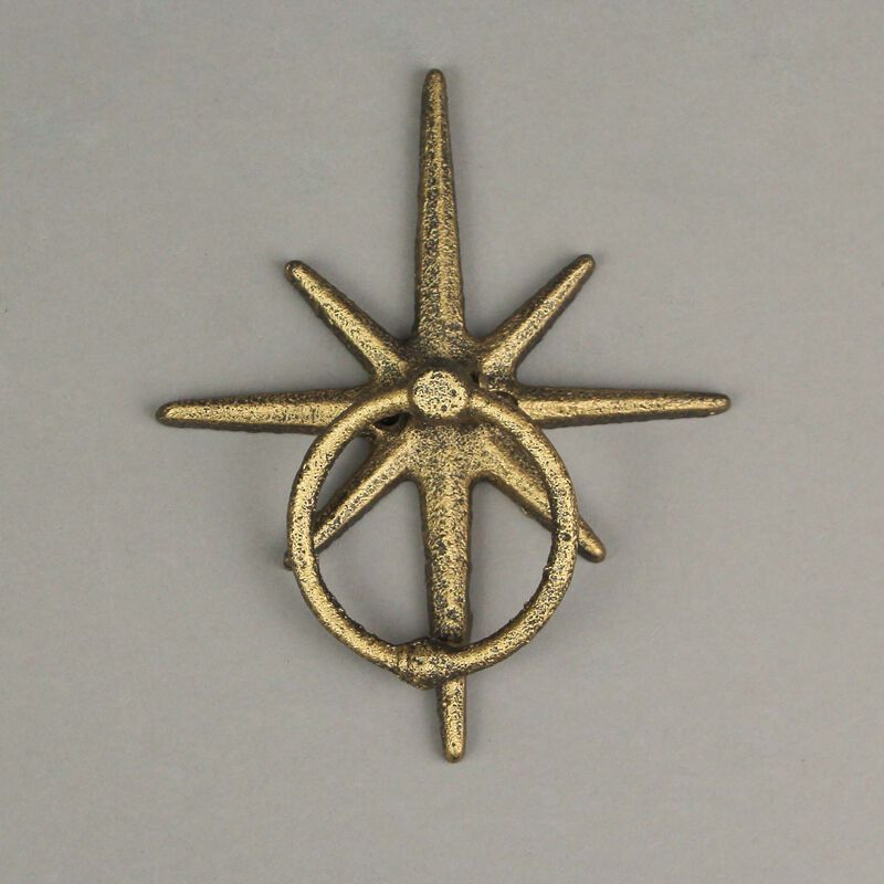 Gold Cast Iron Decorative Starburst Door Knocker Rustic Celestial Home Decor image number 3