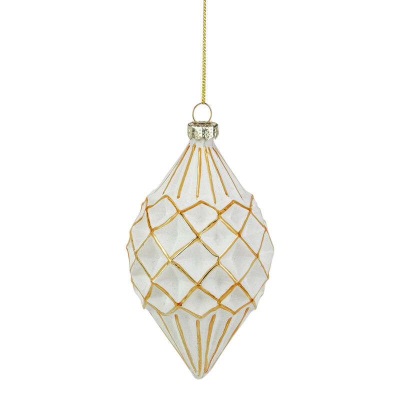 5" Glittered White and Gold Geometric Finial Glass Christmas Ornament image number 0
