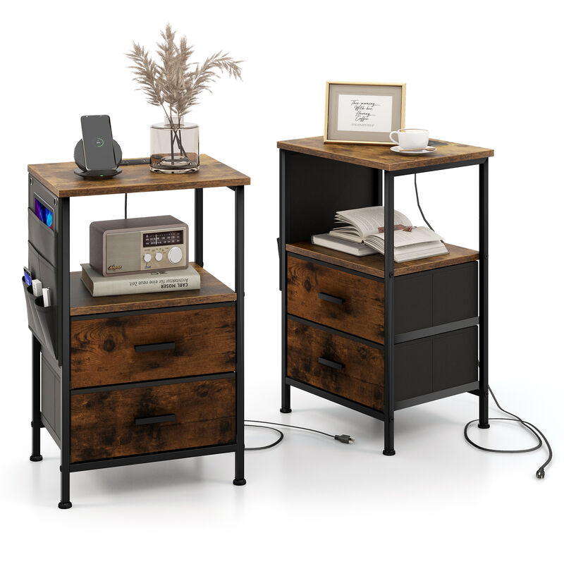 Industrial Bedside Table with USB Ports and AC Outlets for Bedroom Living  Room image number 1