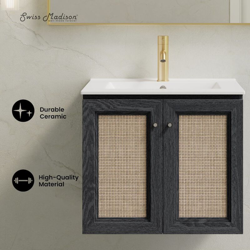 24" Wall-Mounted Bathroom Vanity in Black Oak with Single Faucet Hole Vanity Top image number 1