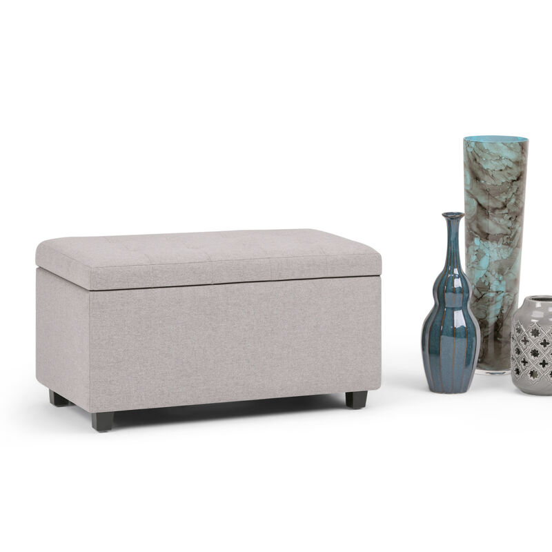Cosmopolitan 34 inch Wide Transitional Rectangle Storage Ottoman in Cloud Grey Linen Look Fabric, Assembled