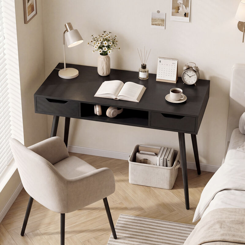Modern Writing Desk with Metal Legs and Drawers for Home Office image number 5