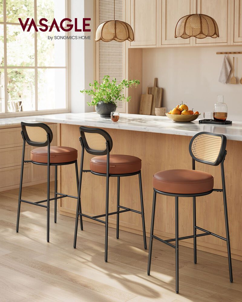 Bar Stools Set of 2, Bar Height Bar Stool with PE Rattan Back