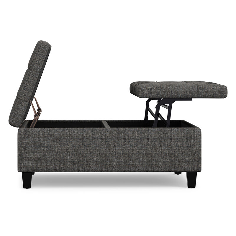 Harrison 40 inch Wide Transitional Square Large Coffee Table Storage Ottoman in Ebony Polyester Tweed, Assembled image number 3