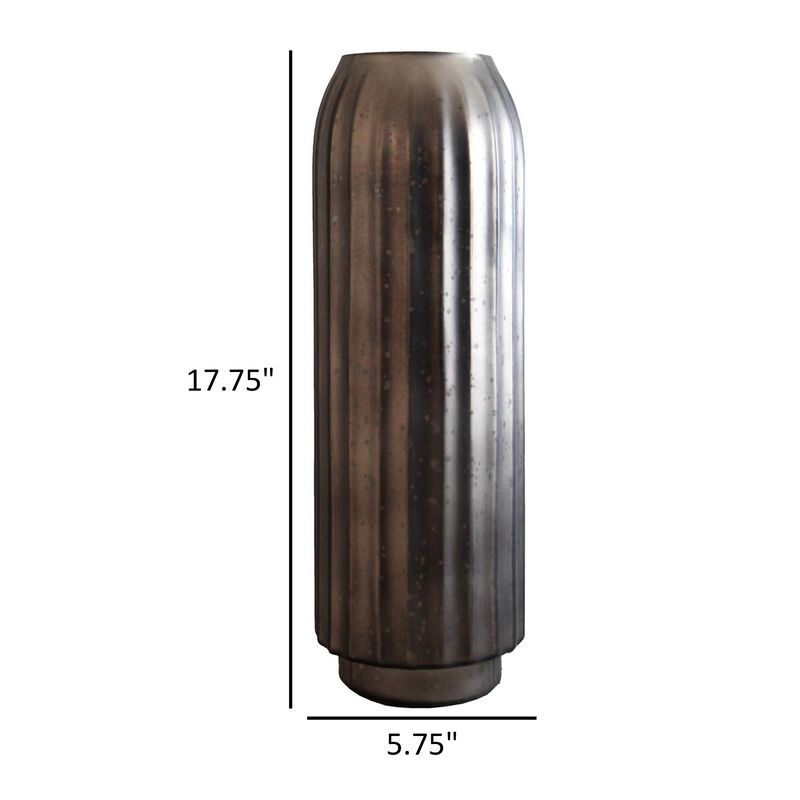 Cali 18 Inch Flower Vase, Round Base, Ribbed Fluted Brown Mercury Glass - Benzara