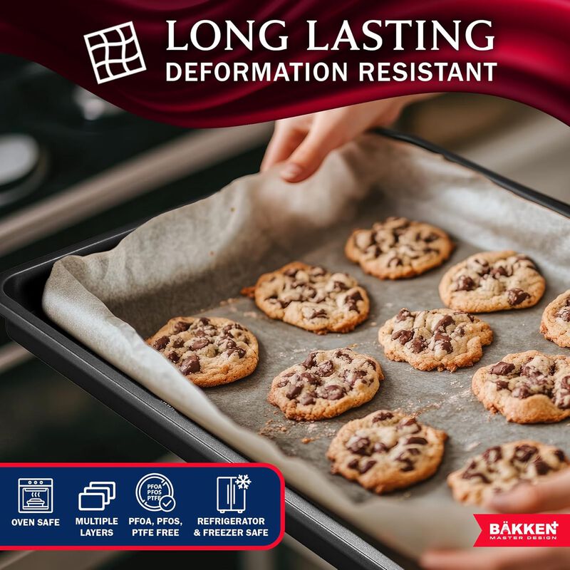 BAKKEN Kitchen Baking Pans - Small, Medium, and Large Cookie Pan (13.58&times;9.65, 15.75&times;11, 17.91&times;12.60), Nonstick, Diamond Texture Bottom