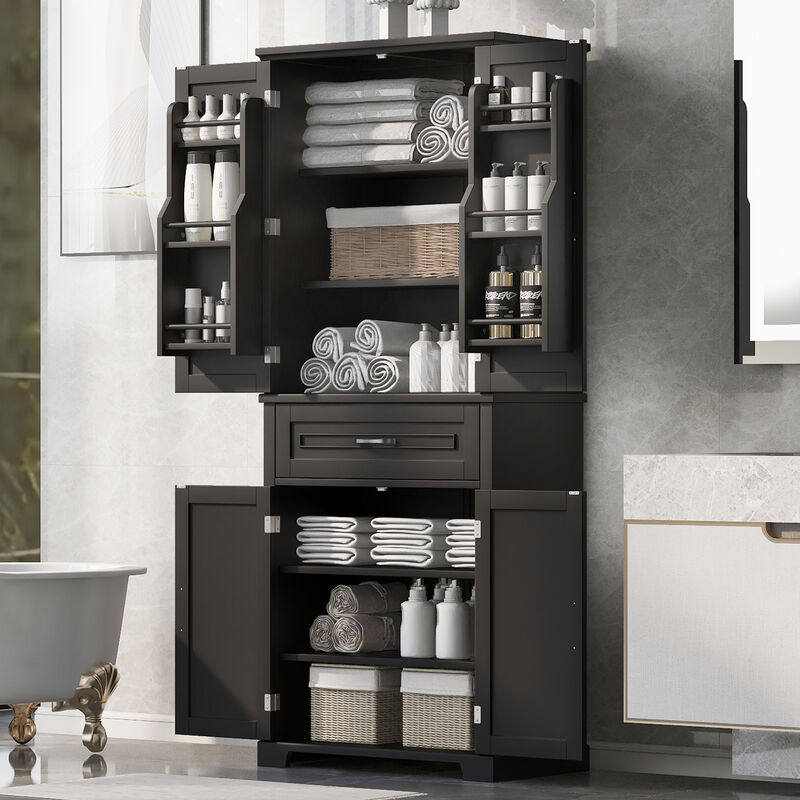 Whisen Bathroom Storage Cabinet with Doors, Adjustable Shelf and Drawer