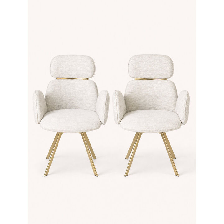 2-Piece Glam Modern Dining Chair Set, Upholstered High Back Chairs with Gold Metal Legs and Armrests (Set of 2)