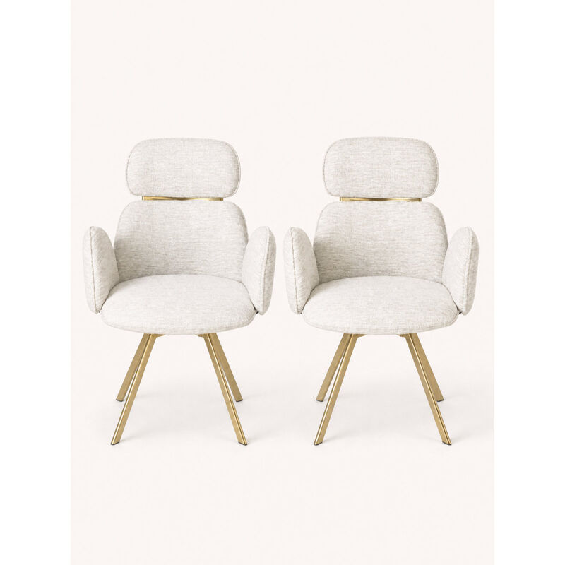 2-Piece Glam Modern Dining Chair Set, Upholstered High Back Chairs with Gold Metal Legs and Armrests (Set of 2) image number 0