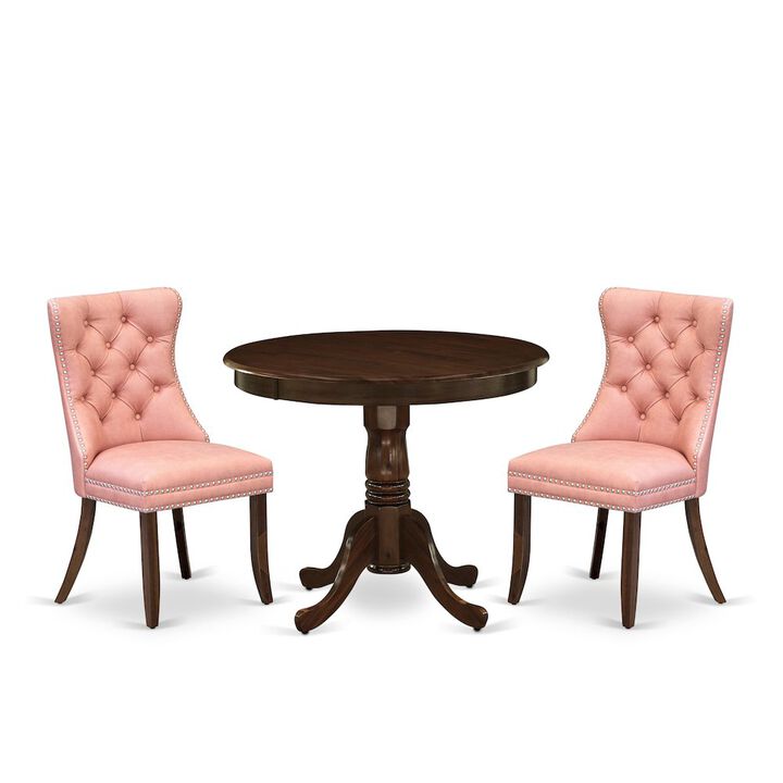 3 Piece Dining Set Contains a Round Kitchen Table with Pedestal