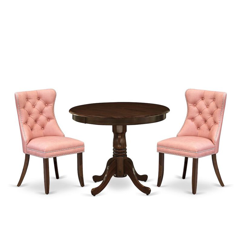 3 Piece Dining Set Contains a Round Kitchen Table with Pedestal