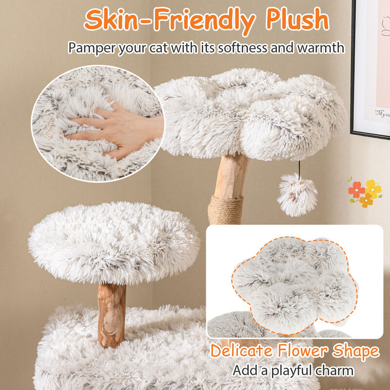 Tall Wooden Cat Tree with Branch Design and Jute Scratching Posts-White image number 6