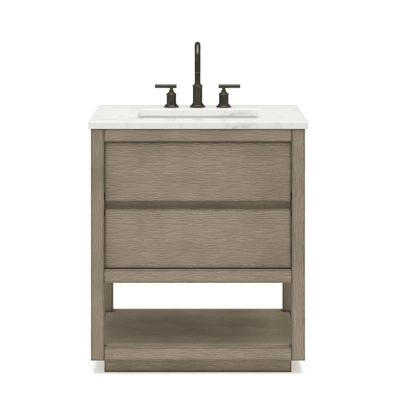 Oakman 30 In. Single Sink Carrara White Marble Countertop Bath Vanity in Grey Oak