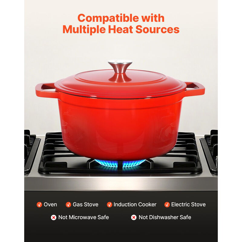 Enameled Cast Iron Dutch Oven with Lid, 6 Quart Cooking Pot for Roasting, Braising & Bread-Red image number 8