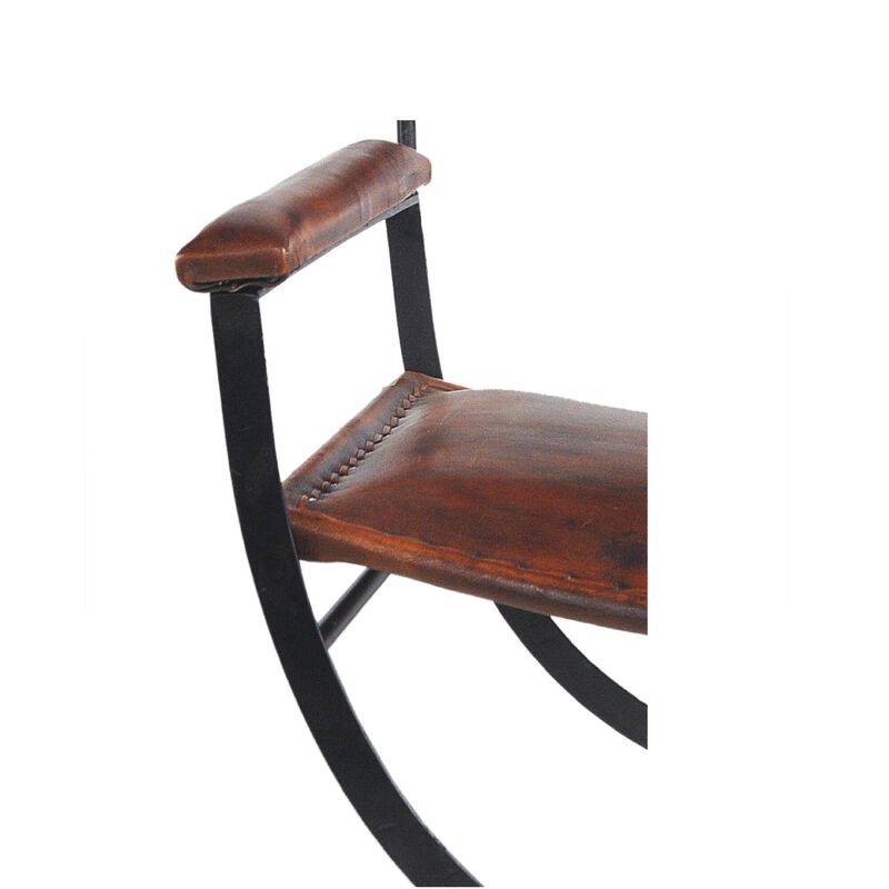 HomeRoots 29" Brown and Black Metal And Genuine Leather Director's Chair image number 3