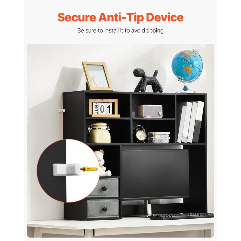 3-Tier Desktop Bookshelf Organizer with Fabric Drawers for Office Home image number 7