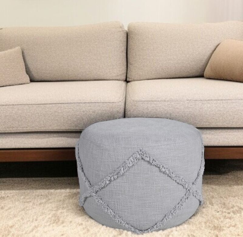 Cotton Cylinder Geometric Pouf Ottoman &ndash; Round Upholstered Footrest for Living Room