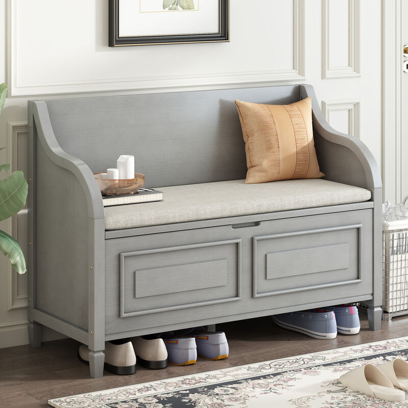 Streamdale Rustic Solid Wood Entryway Bench (Gray/Beige) image number 1