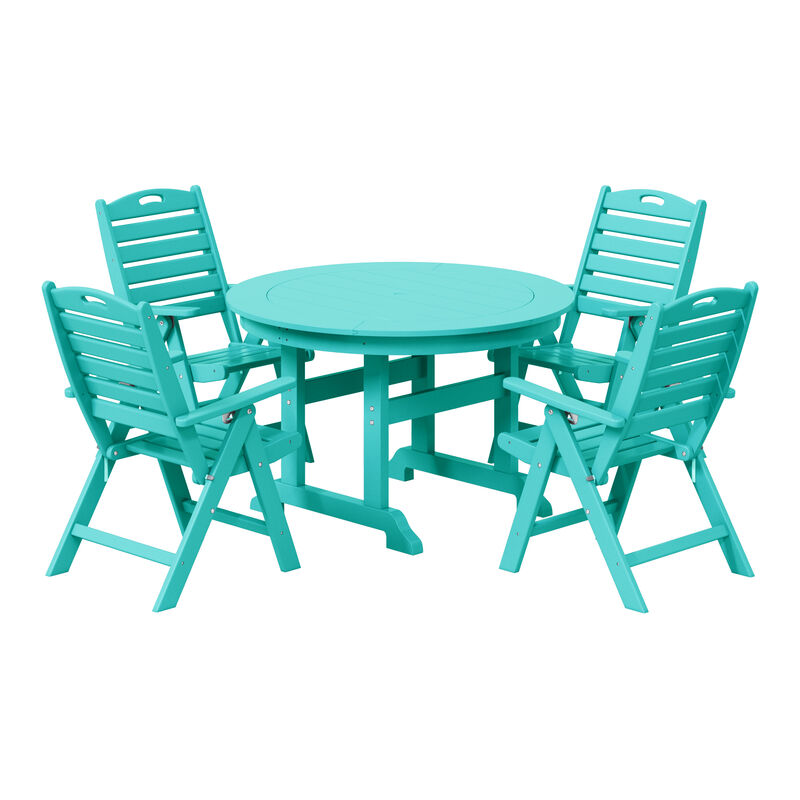 WestinTrends 5-Piece HDPE Round Patio Dining Table Set with Foldable Chairs
