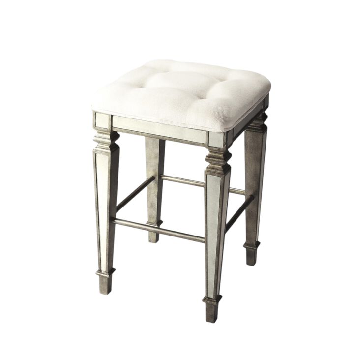 Hivvago 30 Inch White and Silver Solid and Manufactured Wood Backless Counter Height Bar Chair