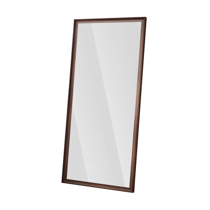 HomeRoots 71" Brown Wood Wall Mounted And Leaning Framed Full Length Mirror