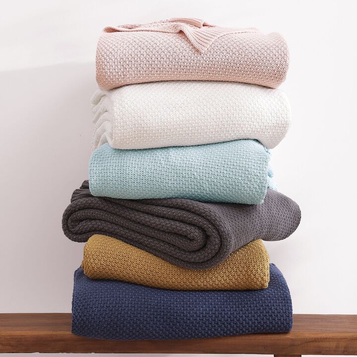 Cotton Knit Light Blue Full/Queen Blanket