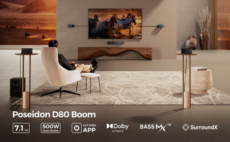 ULTIMEA Poseidon D80 Boom 7.1 Soundbar, Dolby Atmos,6.5" Subwoofer,500W Sound System for TV with Wireless Subwoofer image number 1