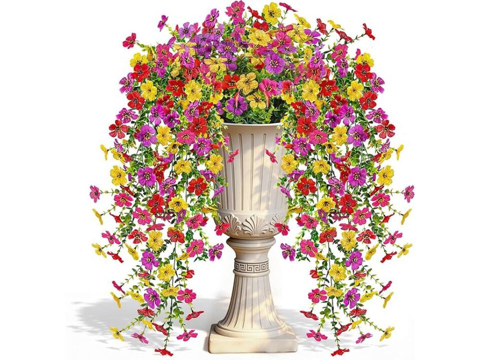 2 Piece Artificial Hanging Flowers UV Resistant Outdoor Garden Porch Decor