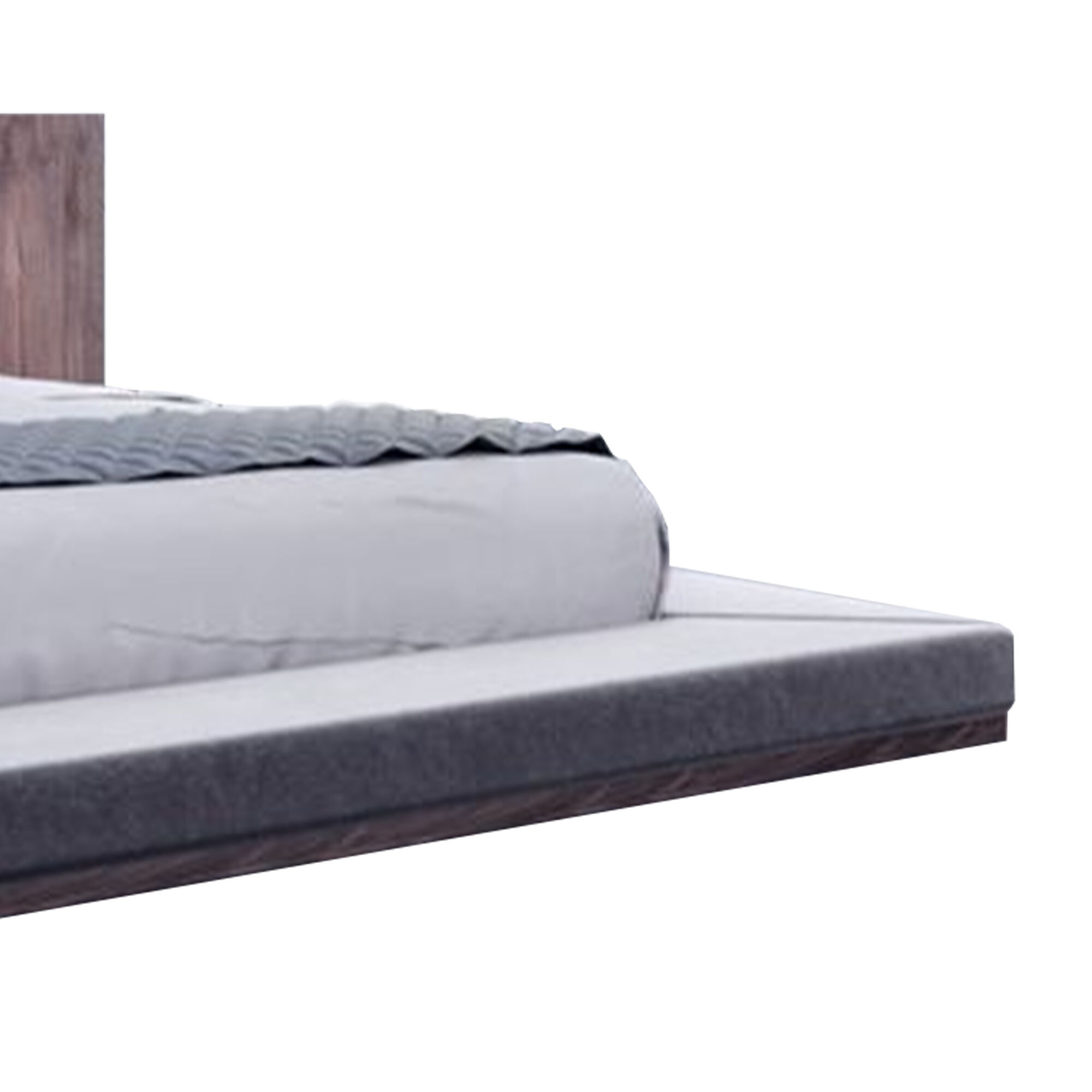 Noe Zen Japanese Low Profile Queen Bed w Nightstand, Dark Gray, Walnut