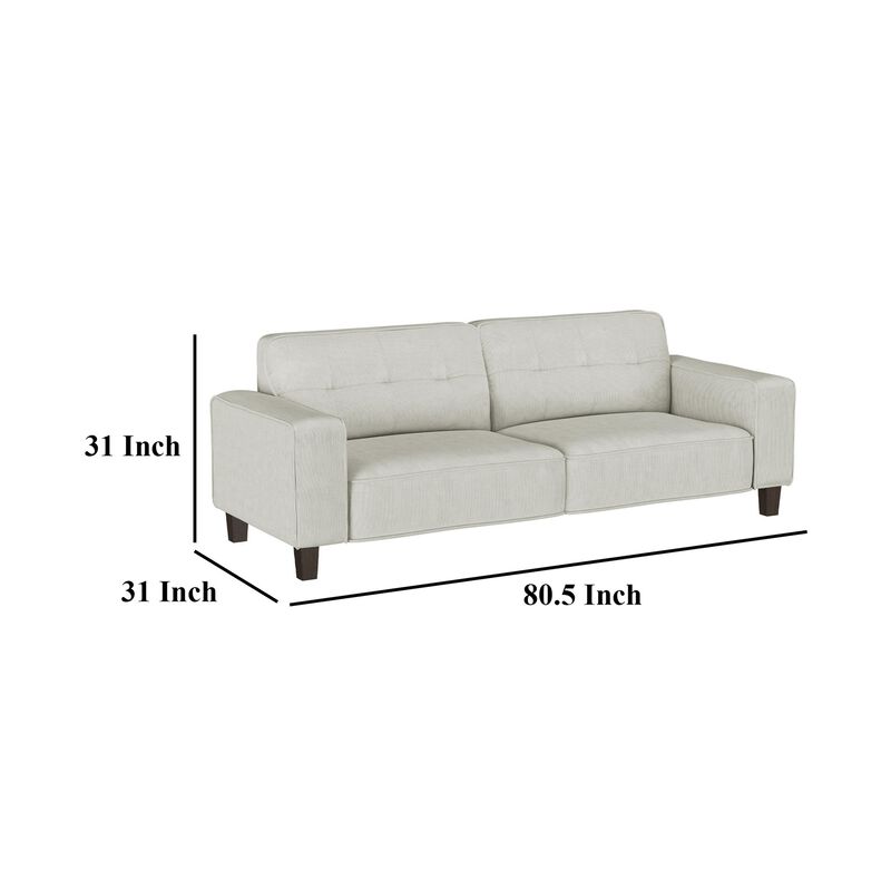 Dero Sofa, 81 Inch, Light Gray Faux Corduroy, Modern Wide Track Arms - Benzara