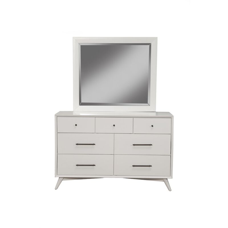 Alpine Furniture Flynn Mid Century Modern 7 Drawer Dresser, White