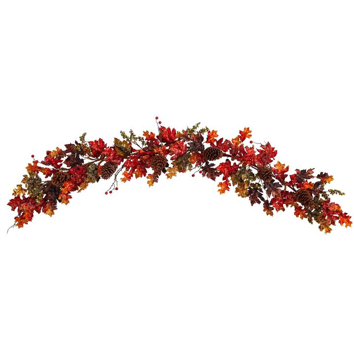 Nearly Natural 6-ft Autumn Maple Leaves, Berry and Pinecones Fall Artificial Garland