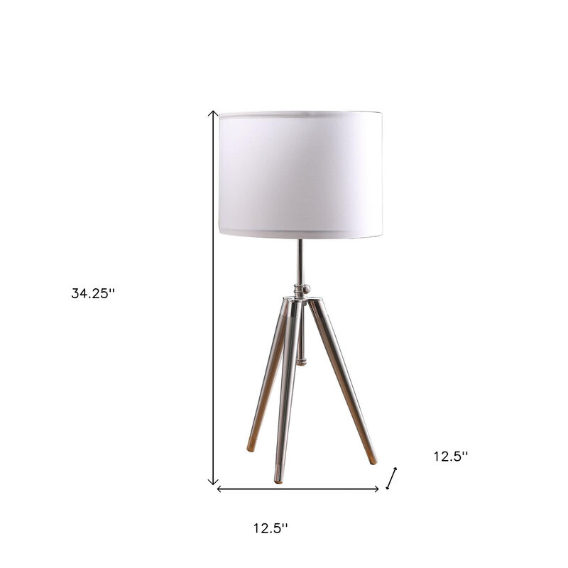 Hivvago 34" Silver Metal Adjustable Tripod Table Lamp With White Round Shade