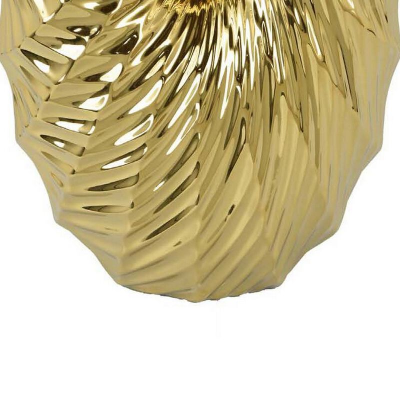 Decorative Vase, 16 Inch U Shape Ceramic Body, Gold Geometric Pattern - Benzara