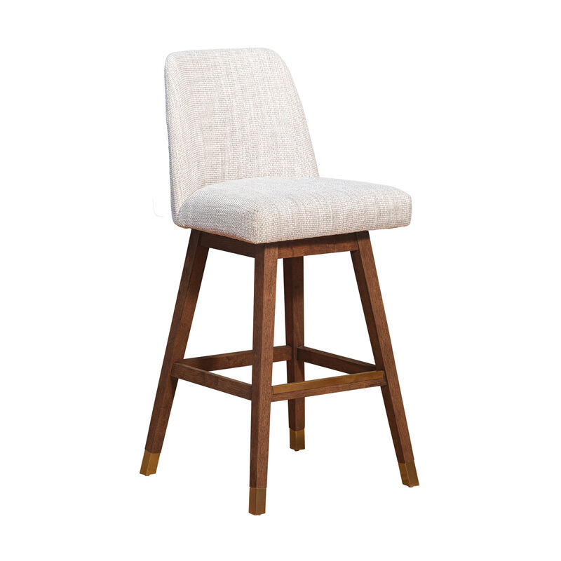 HomeRoots Beige and Brown Solid Wood Bar Height Swivel Bar Chair image number 3