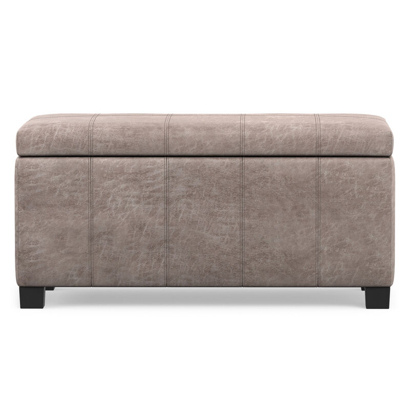 Dover 36 inch Wide Contemporary Rectangle Storage Ottoman Bench in Distressed Grey Taupe Vegan Faux Leather, Assembled image number 6
