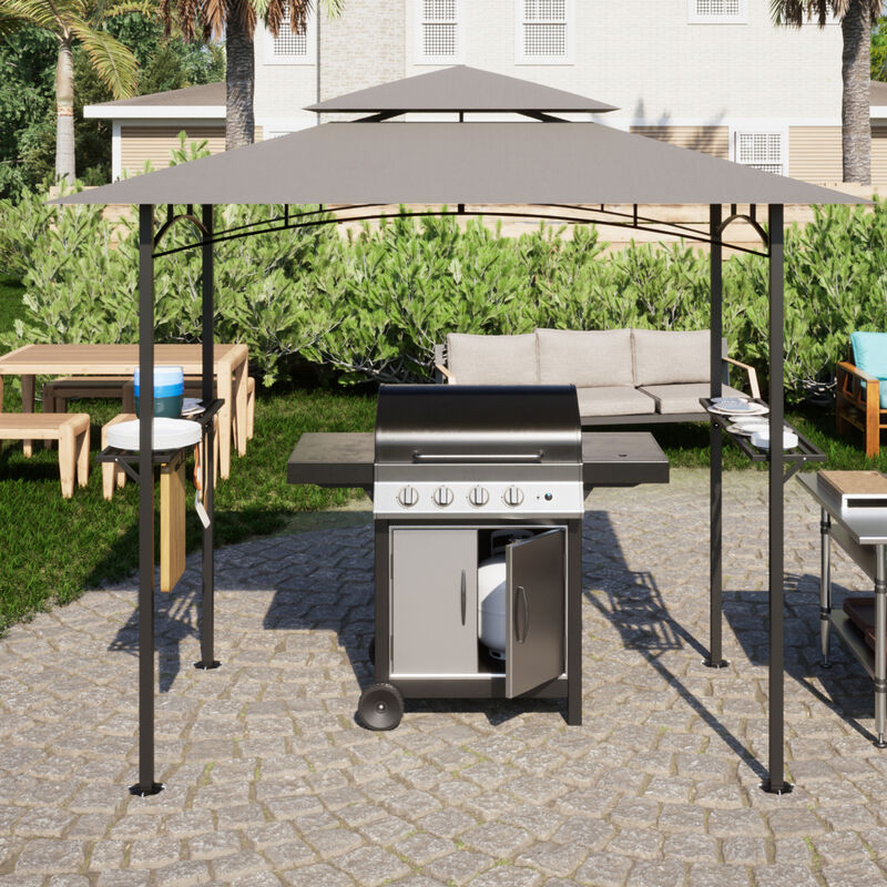 8x 5 FT Grill Gazebo Grill Canopy Double Tiered BBQ Gazebo Outdoor BBQ Canopy, Gray image number 2