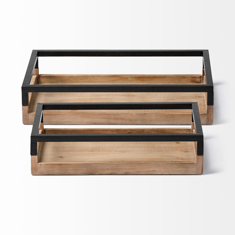 Set of 2 Wood Trays with Handles – Sturdy Serving Trays for Indoor, Outdoor, and Entertaining Use