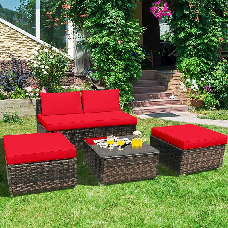 Mondawe 5 Pieces Wicker Lounge Chair Set with Washable Zippered Cushions