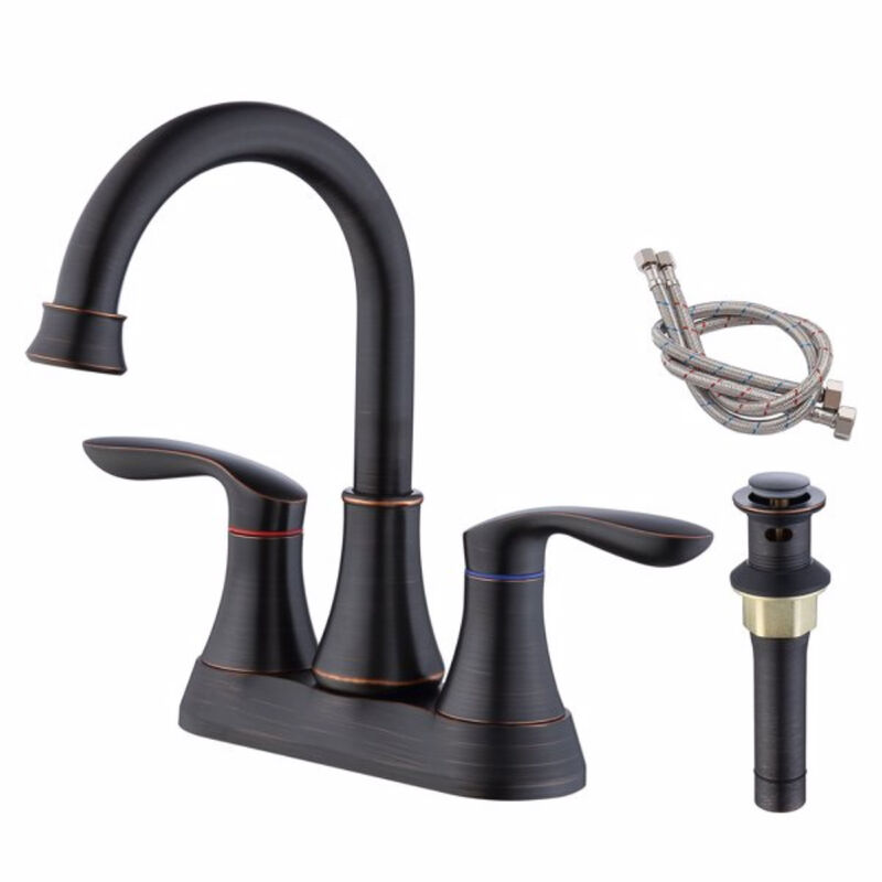 Classic Oil Rubbed Bronze 2-Handle Bathroom Vanity Faucet with Pop-Up Drain & Supply Hoses